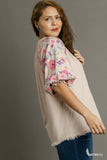 Embroidered Puff Sleeve Top in Oat