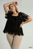 Floral Lace Square Neck Top in Black