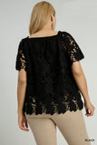 Floral Lace Square Neck Top in Black