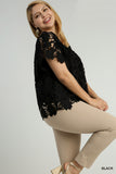 Floral Lace Square Neck Top in Black