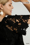 Floral Lace Square Neck Top in Black