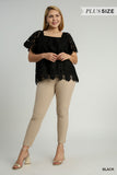 Floral Lace Square Neck Top in Black