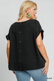 Textured Top with Back Button Details in Black