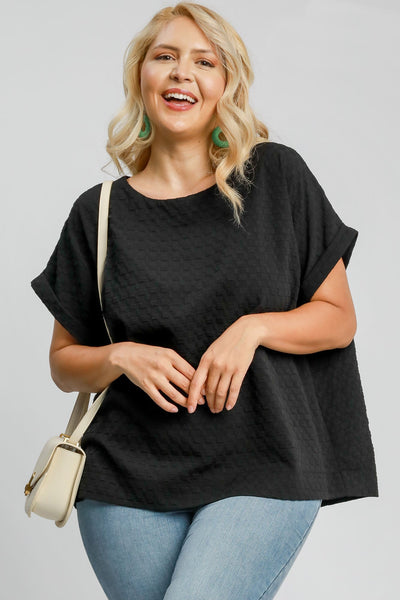 Textured Top with Back Button Details in Black