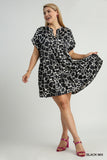 Black Print Satin Baby Doll Dress