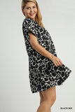 Black Print Satin Baby Doll Dress