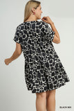 Black Print Satin Baby Doll Dress