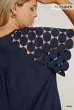 Circle Dot Sleeve Linen Blend Top in Navy