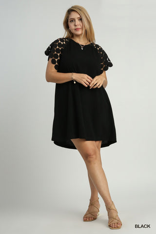 Circle Dot Sleeve Linen Dress in Black