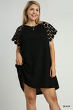 Circle Dot Sleeve Linen Dress in Black