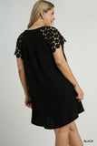 Circle Dot Sleeve Linen Dress in Black