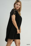 Circle Dot Sleeve Linen Dress in Black