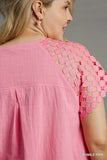 Micro Dot Sleeve Cotton Top in Pink