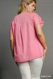 Micro Dot Sleeve Cotton Top in Pink