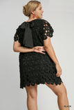 Bow Back Floral Lace Dress in Black