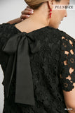 Bow Back Floral Lace Dress in Black