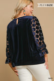 Circle Dot LS Velvet Top in Navy