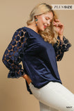 Circle Dot LS Velvet Top in Navy