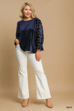 Circle Dot LS Velvet Top in Navy