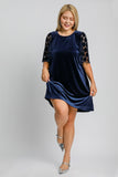 Velvet Circle Dot Sleeve Dress in Blue