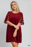 Velvet Circle Dot Sleeve Dress in Merlot