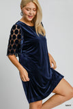 Velvet Circle Dot Sleeve Dress in Blue