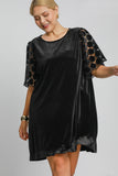 Velvet Circle Dot Sleeve Dress in Black