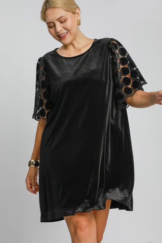 Velvet Circle Dot Sleeve Dress in Black