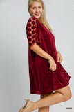 Velvet Circle Dot Sleeve Dress in Merlot