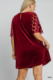 Velvet Circle Dot Sleeve Dress in Merlot