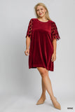 Velvet Circle Dot Sleeve Dress in Merlot