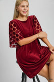 Velvet Circle Dot Sleeve Dress in Merlot