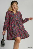 Navy Floral Corduroy Dress