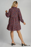 Navy Floral Corduroy Dress