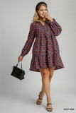 Navy Floral Corduroy Dress