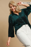 Velvet Burnout Button Up Top in Green