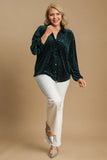 Velvet Burnout Button Up Top in Green