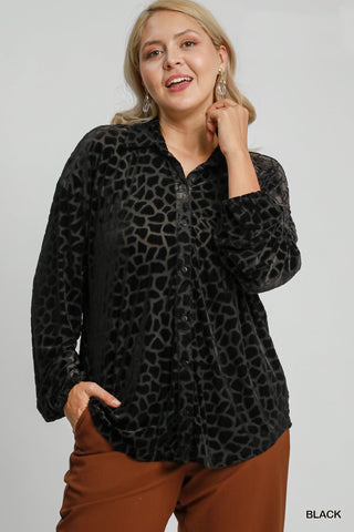 Velvet Burnout Button Up Top in Black