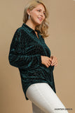 Velvet Burnout Button Up Top in Green