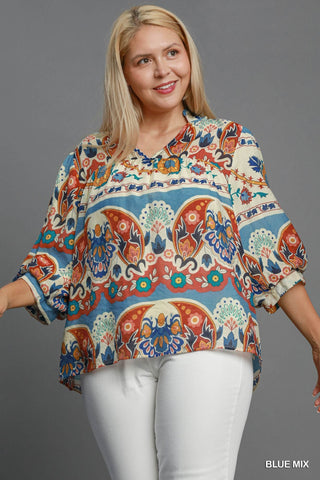 Blue Mix Print Flow Top