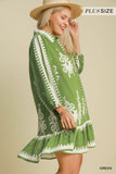 Green Border Print Button Down Dress