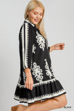 Black Border Print Button Down Dress