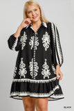 Black Border Print Button Down Dress