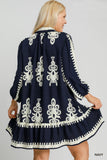 Navy Border Print Button Down Dress