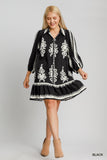 Black Border Print Button Down Dress