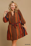 Warm Brown Mix Print Dress