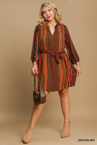 Warm Brown Mix Print Dress