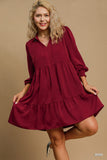 Textured Satin Baby Doll Dress in Wine *FINAL SALE*