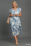 Blue & White Landscape Print Midi