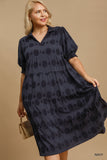 Circle Print Cotton Tiered Midi Dress in Navy